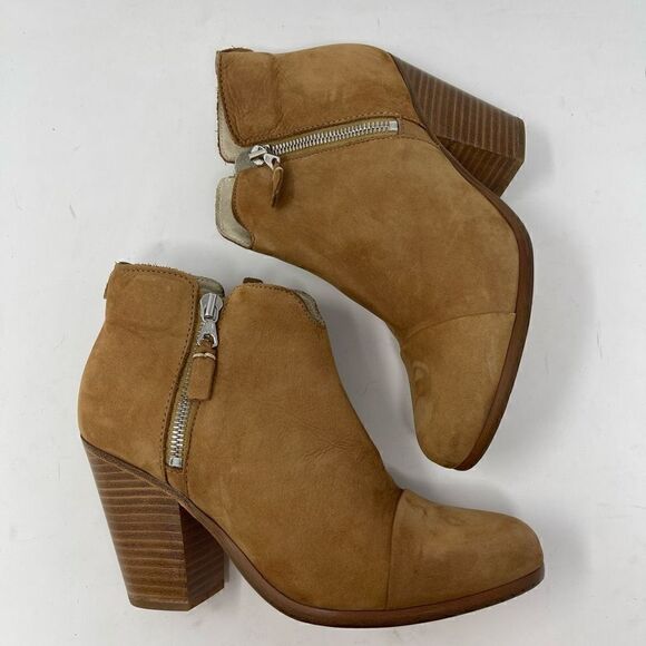 Rag & Bone New York Tan Margot Fringe Side Zip Ankle Boots Size 37.5 - Picture 3 of 6